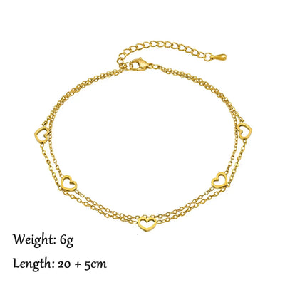 2024 Summer New Gold Color Anklets For Women Stainless Steel Firga Chain Feet Jewelry Layered Link Chain Accessory
