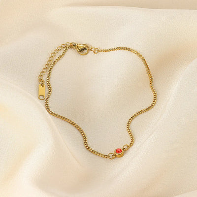 Water-Resistant Colorfast Summer Chain Anklets With Birthston For Women Fashion Gold Color Stainless Steel Feet Jewelry Beach