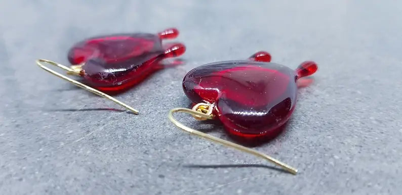 Red Heart Earrings, Hypoallergenic Ear Wires, Gothic Jewellery, Halloween Earrings, Dripping Heart