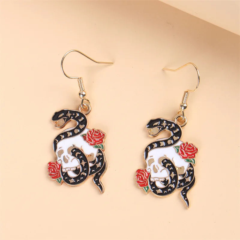 Punk Gothic Half-Face Skull Bat Cat Whale Rabbit Dangle Earrings for Women Girls Fashion Funny Halloween Jewelry Wholesale Gift