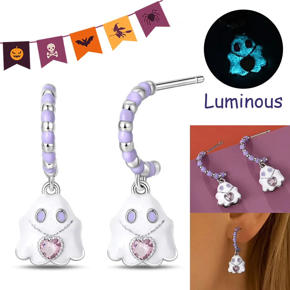 Halloween Party Cute Pumpkin Bat Ring Earrings 925 Silver Earrings For Women Punk Men's Earrings Fit Women Party Jewelry Gift