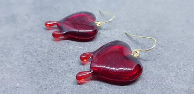 Red Heart Earrings, Hypoallergenic Ear Wires, Gothic Jewellery, Halloween Earrings, Dripping Heart