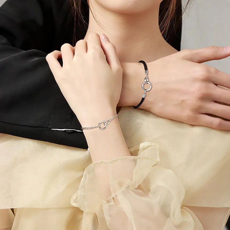 Exquisite couple bracelet with a pair of interlocking rings hand ropes for men women commemorate holidays birthday jewelry
