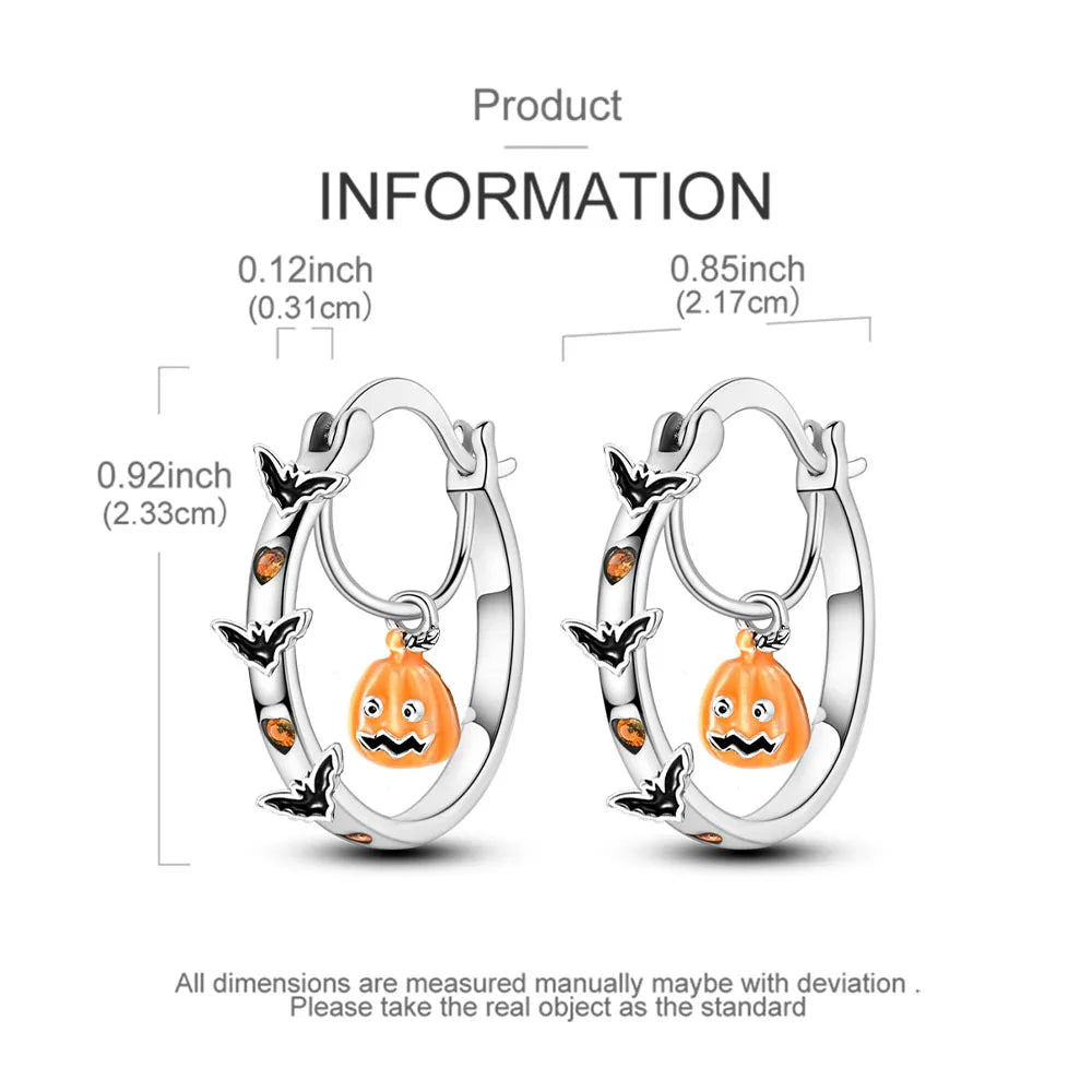 Halloween Party Cute Pumpkin Bat Ring Earrings 925 Silver Earrings For Women Punk Men's Earrings Fit Women Party Jewelry Gift