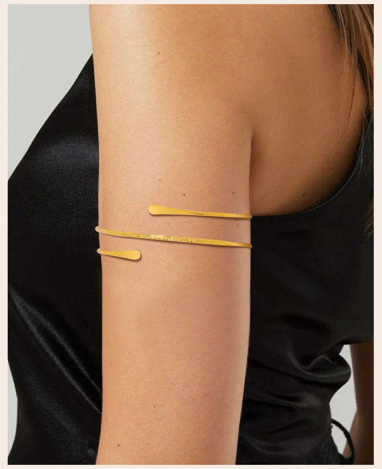 Upper Arm Cuff Bracelet for Women, Minimalist Gold Plated Armband Statement Party Armlets Jewelry