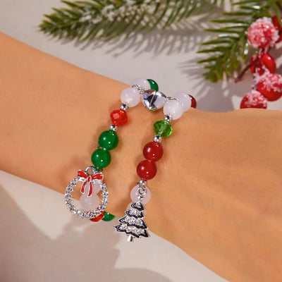 Simple Christmas Couples Bracelets for Women Men Sweet Red Green Crystal Beads Matching Bracelets Romantic Friendship Jewelry