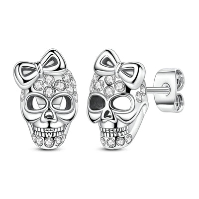 Amazing 925 Sterling Silver Black Spider & Shiny Bow Skull & Pumpkin Head Stud Earrings For Halloween Party Fine Jewelry Gift