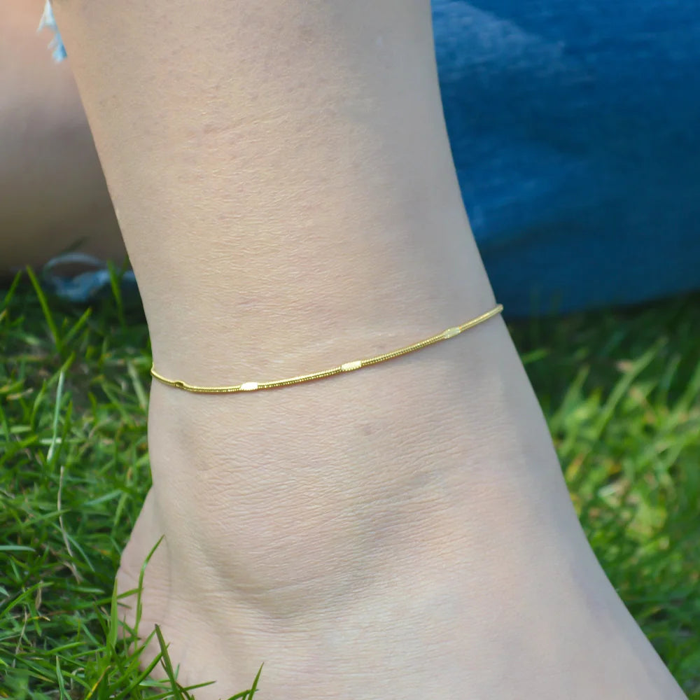 2024 Summer New Gold Color Anklets For Women Stainless Steel Firga Chain Feet Jewelry Layered Link Chain Accessory