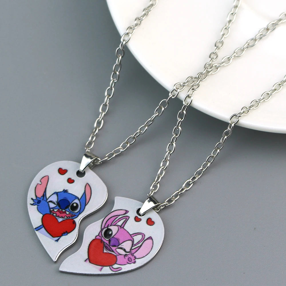 Anime Stitch Couples Necklace Kawaii Lilo & Stitch Best Friend Heart-shaped Necklace Cartoon Woman Girl Gifts