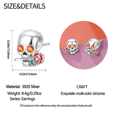 Amazing 925 Sterling Silver Black Spider & Shiny Bow Skull & Pumpkin Head Stud Earrings For Halloween Party Fine Jewelry Gift