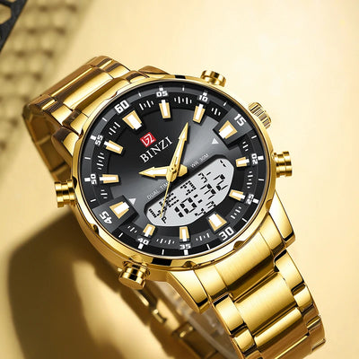 Men Watches 2025 Top Brand Luxury relogio masculino Gold Stainless Steel Band Wrist Watch For Male Clock Men Dual Display watch