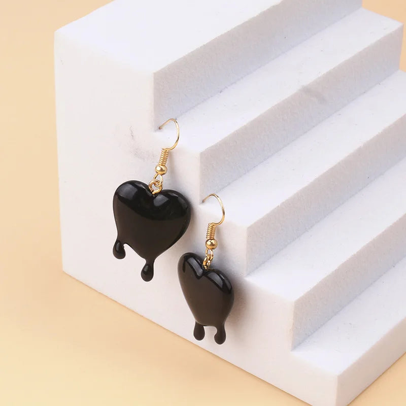 Red Heart Earrings, Hypoallergenic Ear Wires, Gothic Jewellery, Halloween Earrings, Dripping Heart