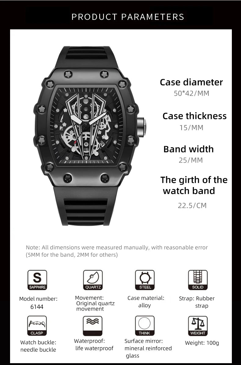 Foreign Trade Watch Large Dial For Men Quartz Waterproof Sport Square Luminous Watch For Men