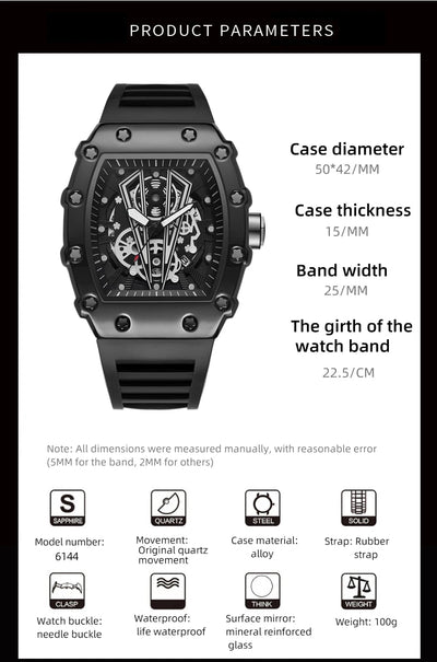 Foreign Trade Watch Large Dial For Men Quartz Waterproof Sport Square Luminous Watch For Men