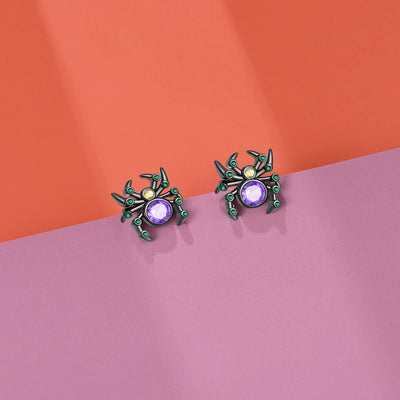 Amazing 925 Sterling Silver Black Spider & Shiny Bow Skull & Pumpkin Head Stud Earrings For Halloween Party Fine Jewelry Gift