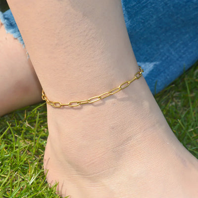 2024 Summer New Gold Color Anklets For Women Stainless Steel Firga Chain Feet Jewelry Layered Link Chain Accessory