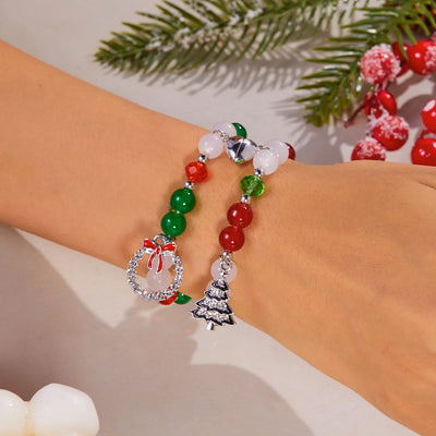 Simple Christmas Couples Bracelets for Women Men Sweet Red Green Crystal Beads Matching Bracelets Romantic Friendship Jewelry