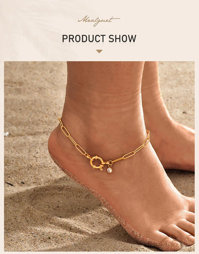 Anklet for Women, Adjustable Paperclip Chain Stainless Steel Link,Gold Plated Anklet Bracelet, Beach Summer Simple Foot Jewelry