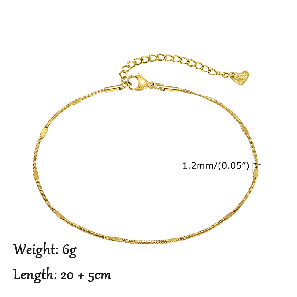 2024 Summer New Gold Color Anklets For Women Stainless Steel Firga Chain Feet Jewelry Layered Link Chain Accessory
