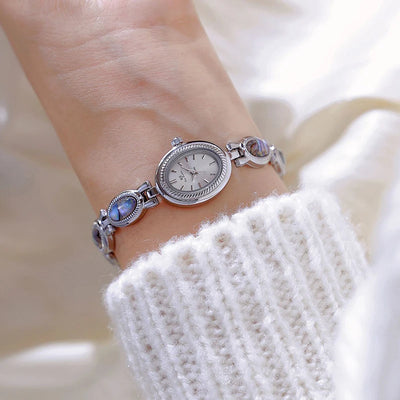 Watches For Woman Elegant Vintage Black Gold Shell Bracelet Ladies Small Dial Oval Quartz Dress Watch