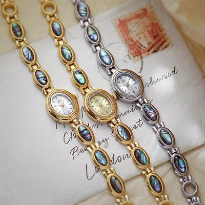 Watches For Woman Elegant Vintage Black Gold Shell Bracelet Ladies Small Dial Oval Quartz Dress Watch