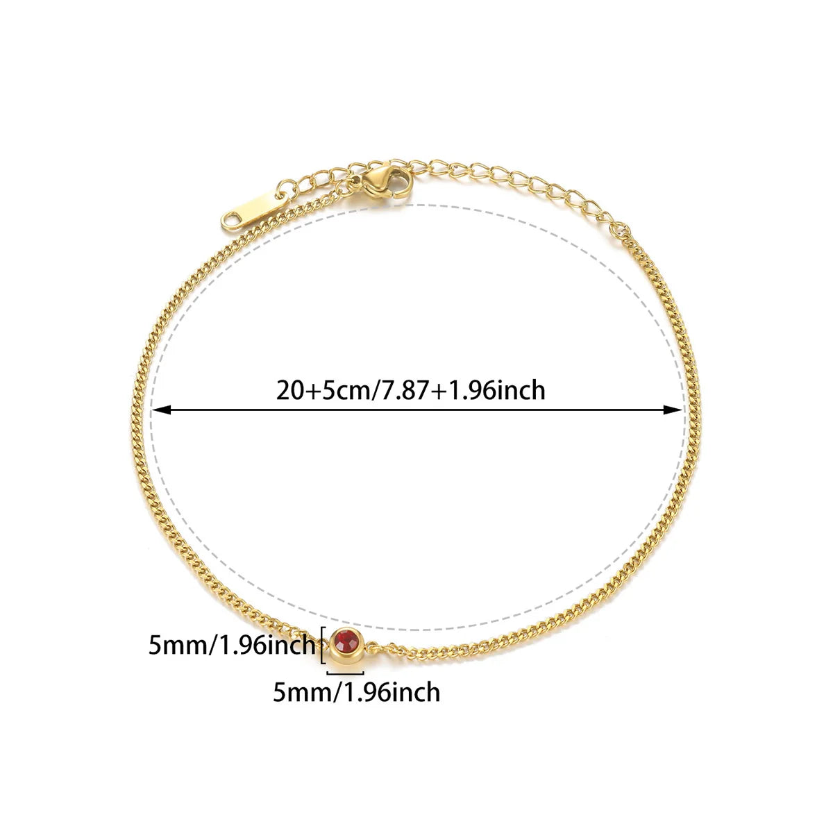 Water-Resistant Colorfast Summer Chain Anklets With Birthston For Women Fashion Gold Color Stainless Steel Feet Jewelry Beach