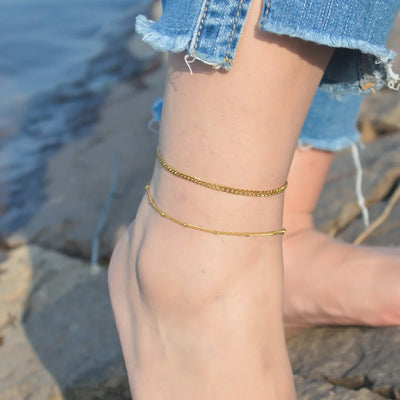 2024 Summer New Gold Color Anklets For Women Stainless Steel Firga Chain Feet Jewelry Layered Link Chain Accessory