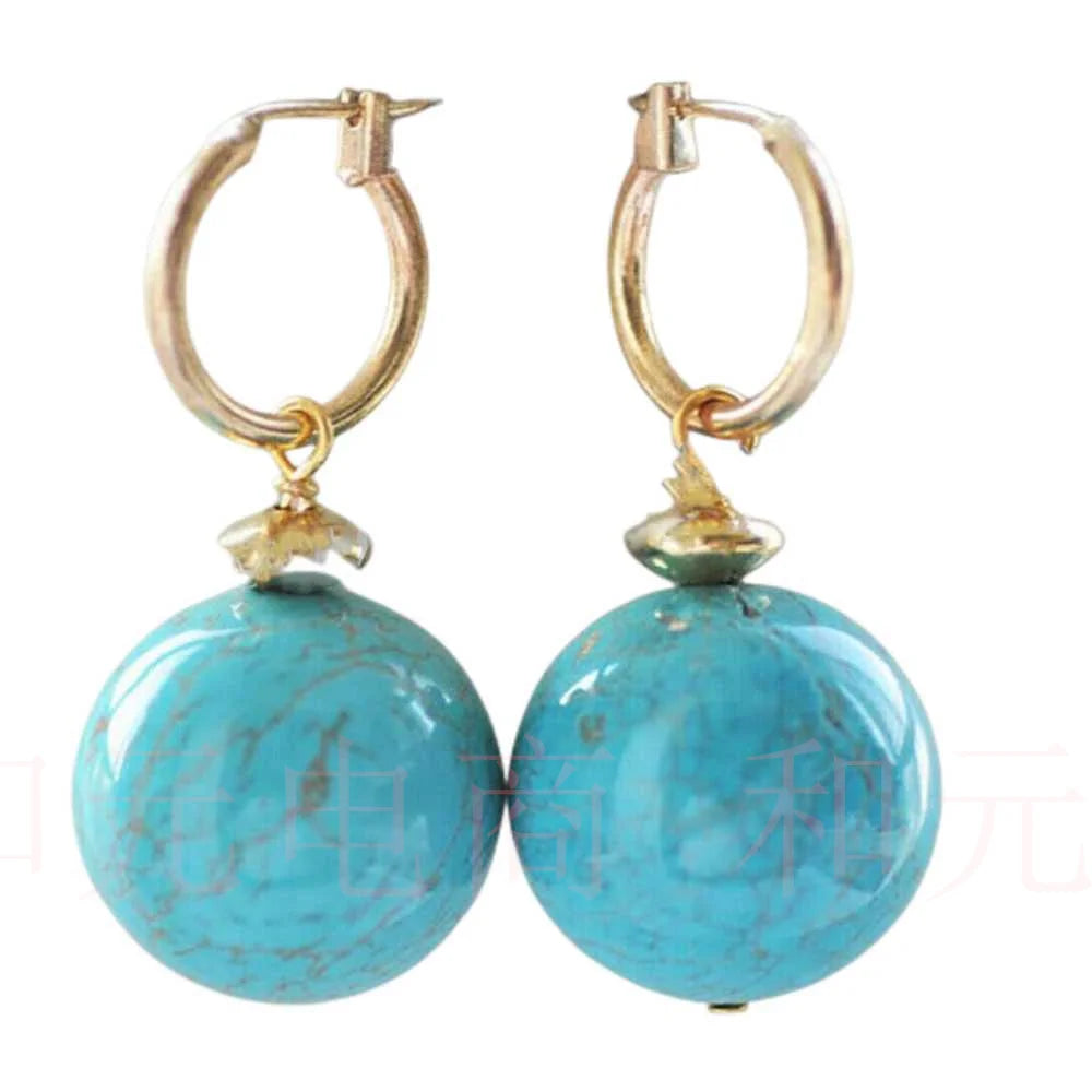 12MM Natural Blue Turquoise Round Gemstone Beads Gold Earrings Halloween Classic Diy Lucky Hook Cultured VALENTINE'S DAY Women