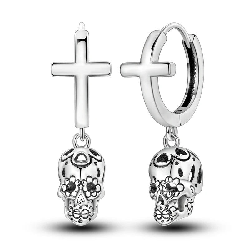 Amazing 925 Sterling Silver Black Spider & Shiny Bow Skull & Pumpkin Head Stud Earrings For Halloween Party Fine Jewelry Gift