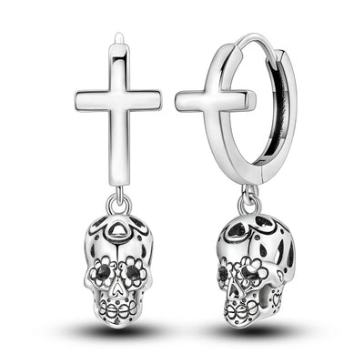 Amazing 925 Sterling Silver Black Spider & Shiny Bow Skull & Pumpkin Head Stud Earrings For Halloween Party Fine Jewelry Gift