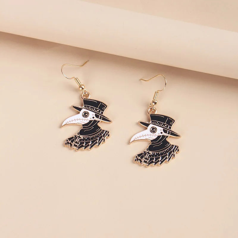 Punk Gothic Half-Face Skull Bat Cat Whale Rabbit Dangle Earrings for Women Girls Fashion Funny Halloween Jewelry Wholesale Gift