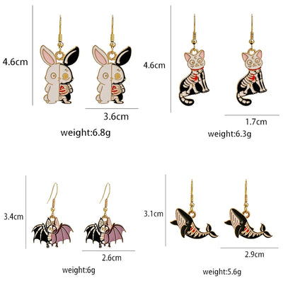 Punk Gothic Half-Face Skull Bat Cat Whale Rabbit Dangle Earrings for Women Girls Fashion Funny Halloween Jewelry Wholesale Gift