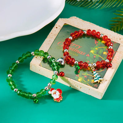 Simple Christmas Couples Bracelets for Women Men Sweet Red Green Crystal Beads Matching Bracelets Romantic Friendship Jewelry