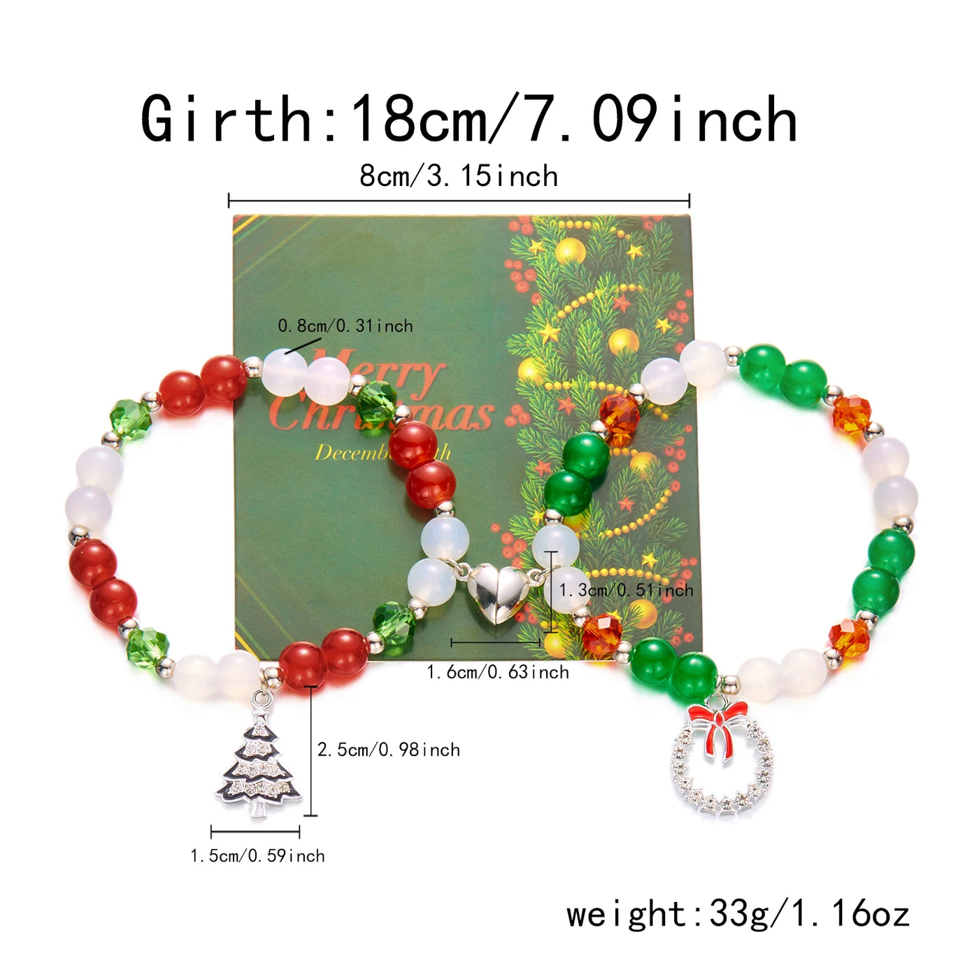 Simple Christmas Couples Bracelets for Women Men Sweet Red Green Crystal Beads Matching Bracelets Romantic Friendship Jewelry