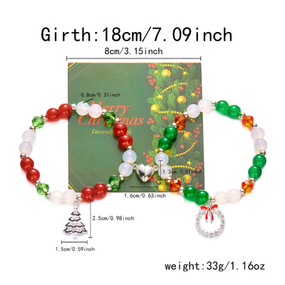 Simple Christmas Couples Bracelets for Women Men Sweet Red Green Crystal Beads Matching Bracelets Romantic Friendship Jewelry