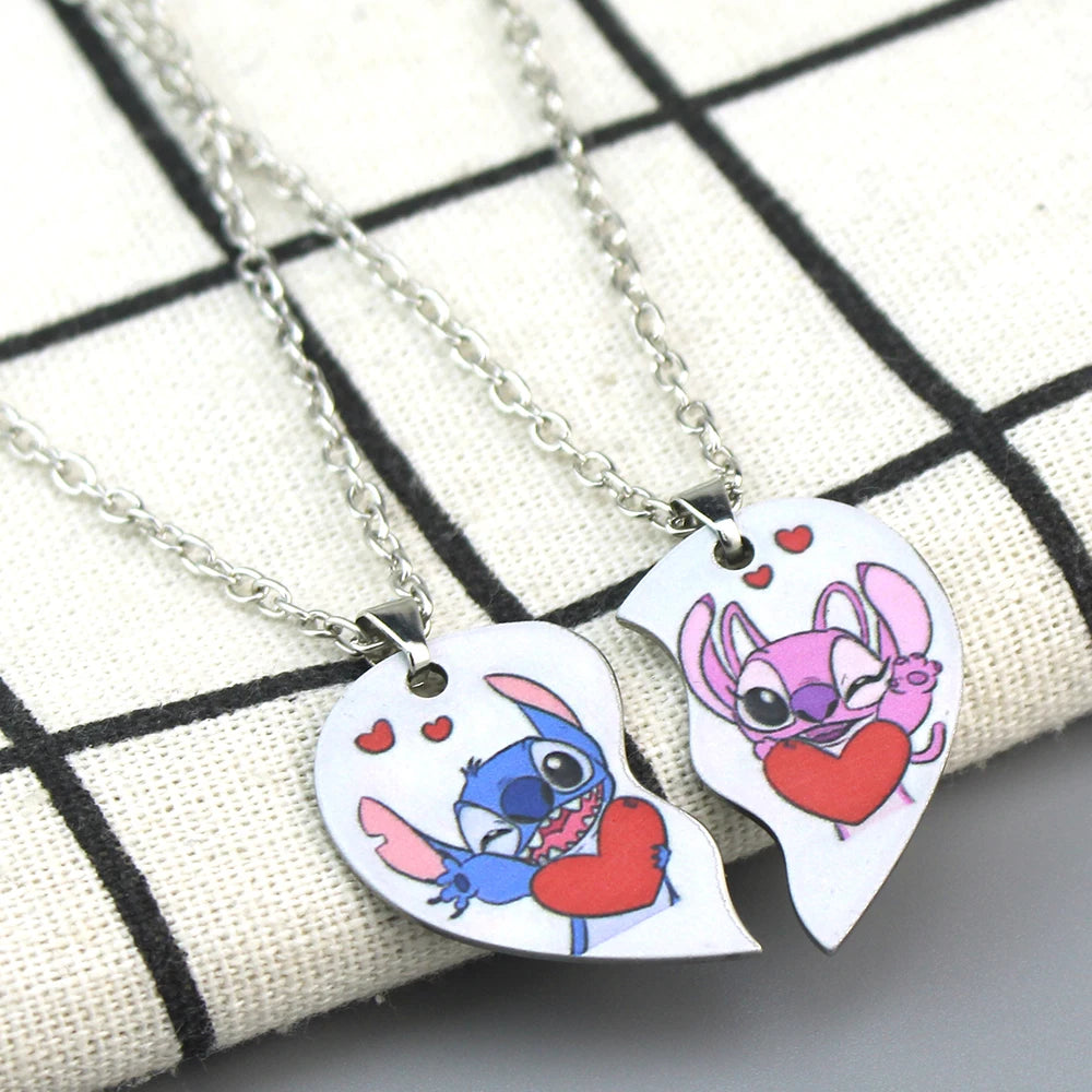 Anime Stitch Couples Necklace Kawaii Lilo & Stitch Best Friend Heart-shaped Necklace Cartoon Woman Girl Gifts