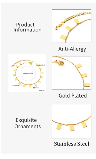 LUXUSTEEL Geometric Anklets for Women Rectangle Bracelet on Leg Stainless Steel Women's Chain Anklets Wedding Party Jewelry