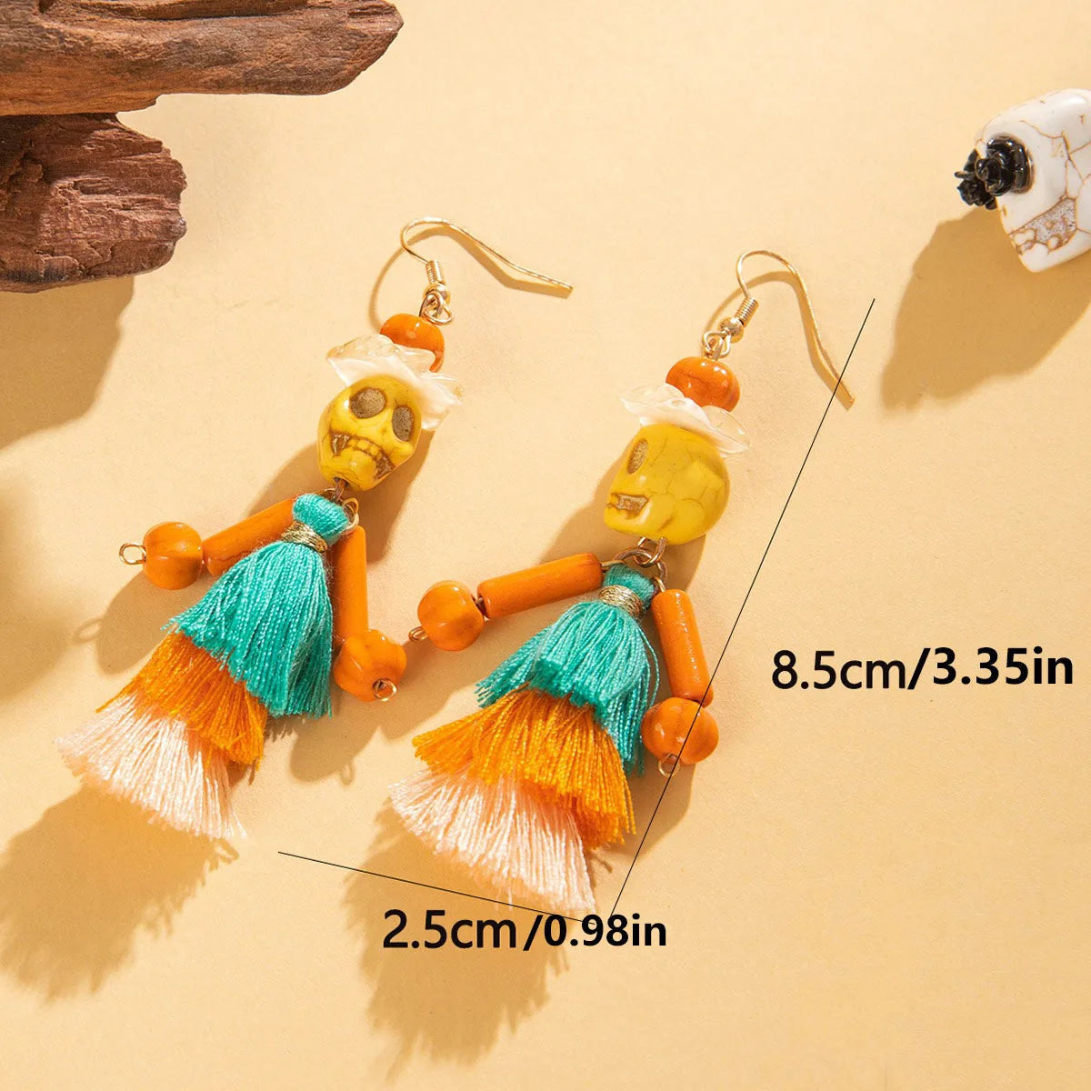 Funny Ethnic Flower Skull Drop Earrings for Women Creative Gothic Punk Long Tassel Earring Halloween Party Festival Jewelry Gift