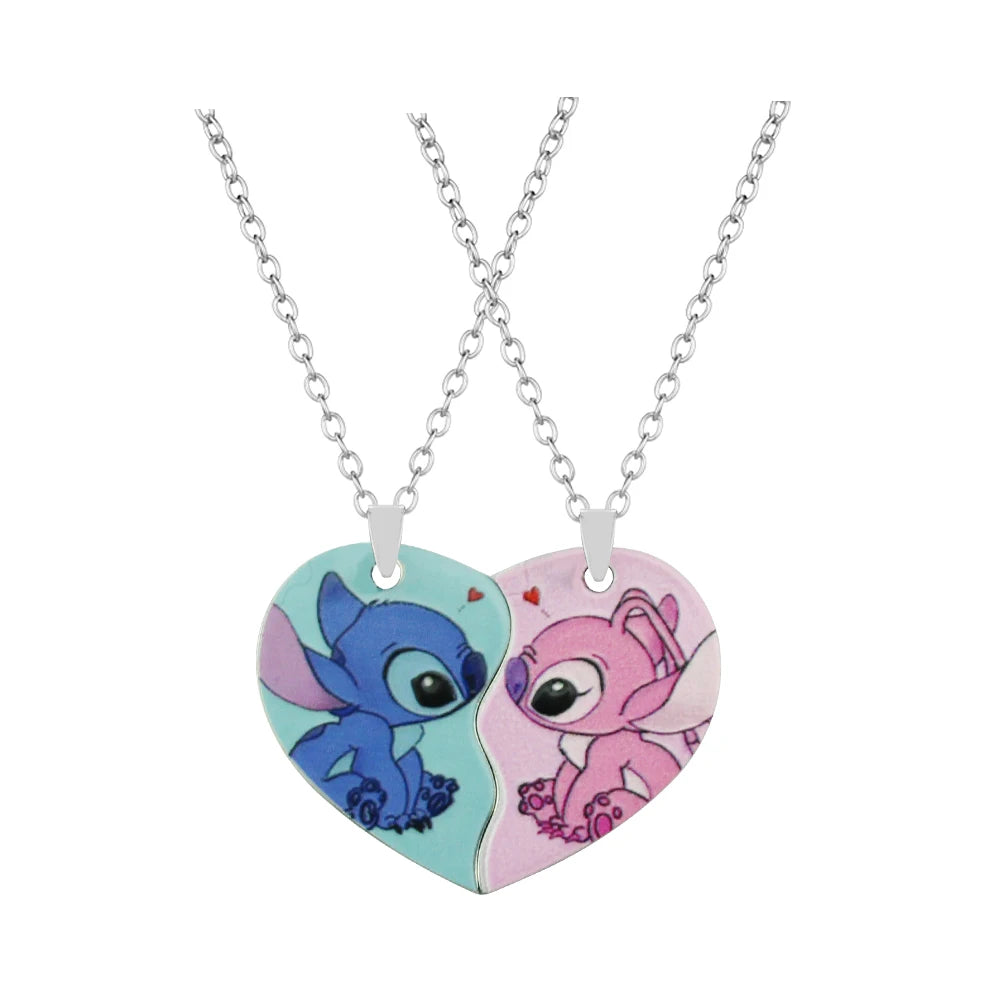 Anime Stitch Couples Necklace Kawaii Lilo & Stitch Best Friend Heart-shaped Necklace Cartoon Woman Girl Gifts