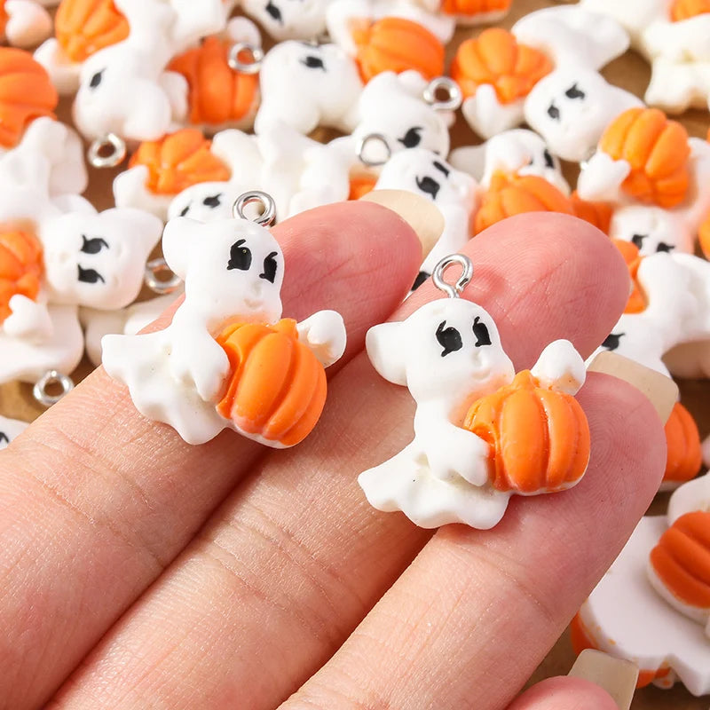 10 Pcs 20*17mm Cute Enamel Halloween Ghost Charm Pendants for DIY Necklace Earrings Bracelet Jewelry Accessories Supplies