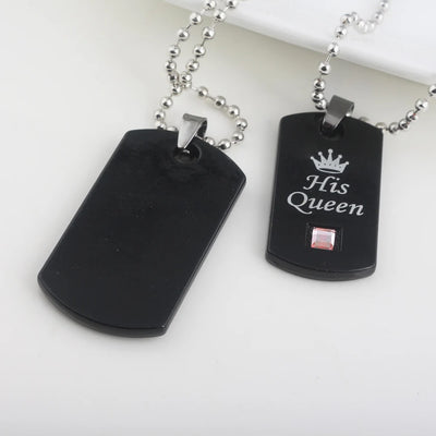 Her King & His Queen Couple Necklaces Lovers Pendant Fashion Crystal Jewelry for Women and Men Gifts