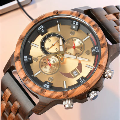 Wooden Wrist Watches For Men Fashion Quartz Wristwatches With Clock Date Week Timepieces Wood Wach Box for Him reloj hombre