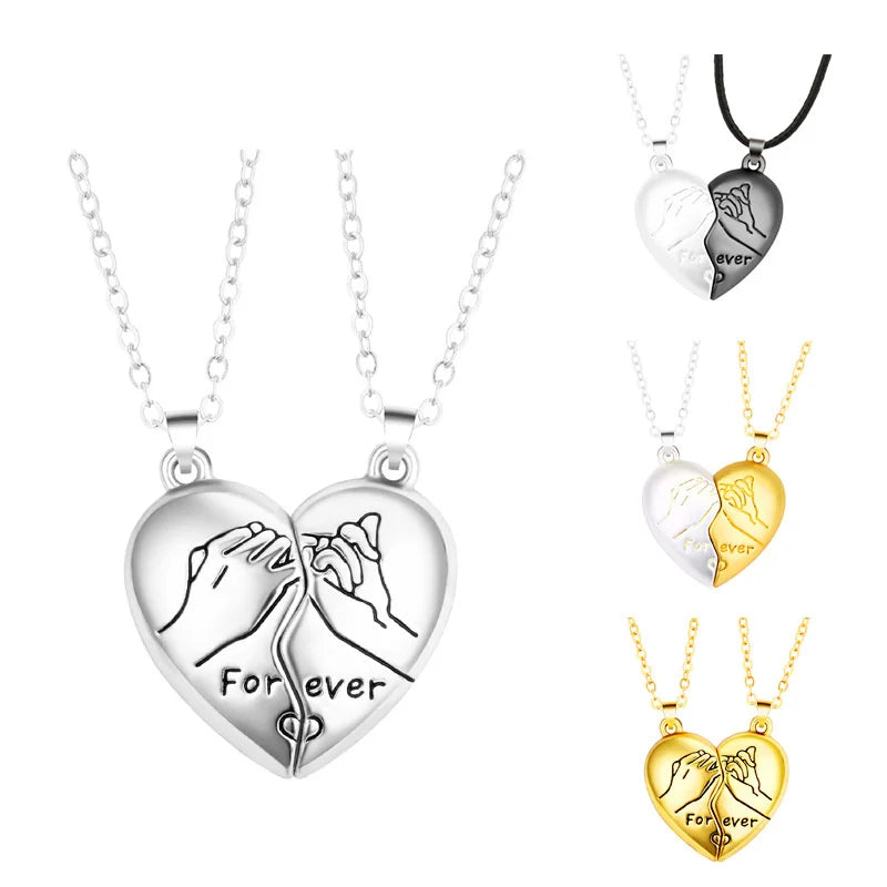 Romantic Couple Necklaces with Simple Original Design – Magnetic Collarbone Chains with Pull Hook Heart Pendant