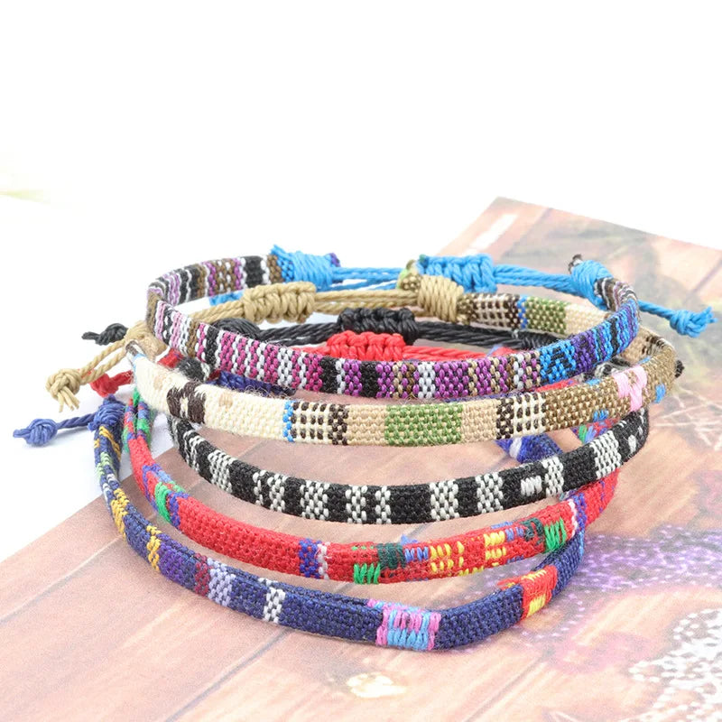 Anklets For Women Woven Fabric Foot Leg Bracelet Men Handmade Rope Braid Knot Beach Barefoot Weave Ethnic Boho Adjustable Charm