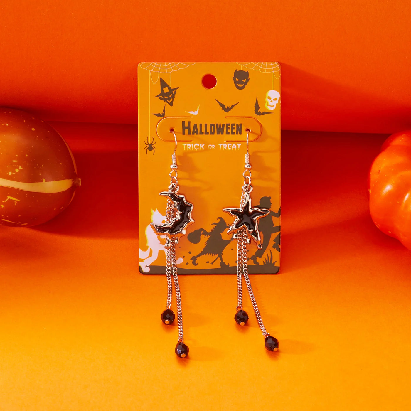 Classic Gothic Black Moon Star Tassel Crystal Earrings For Women Vintage Vampire Bat Water Drop Earring Halloween Charm Jewelry