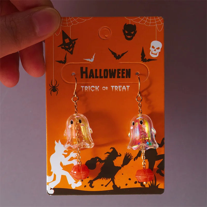 Cute Ghost Asymmetrical Halloween Cartoon Ghost Earrings for Women Long Tassel Earrings Festival Party Accessories Gift