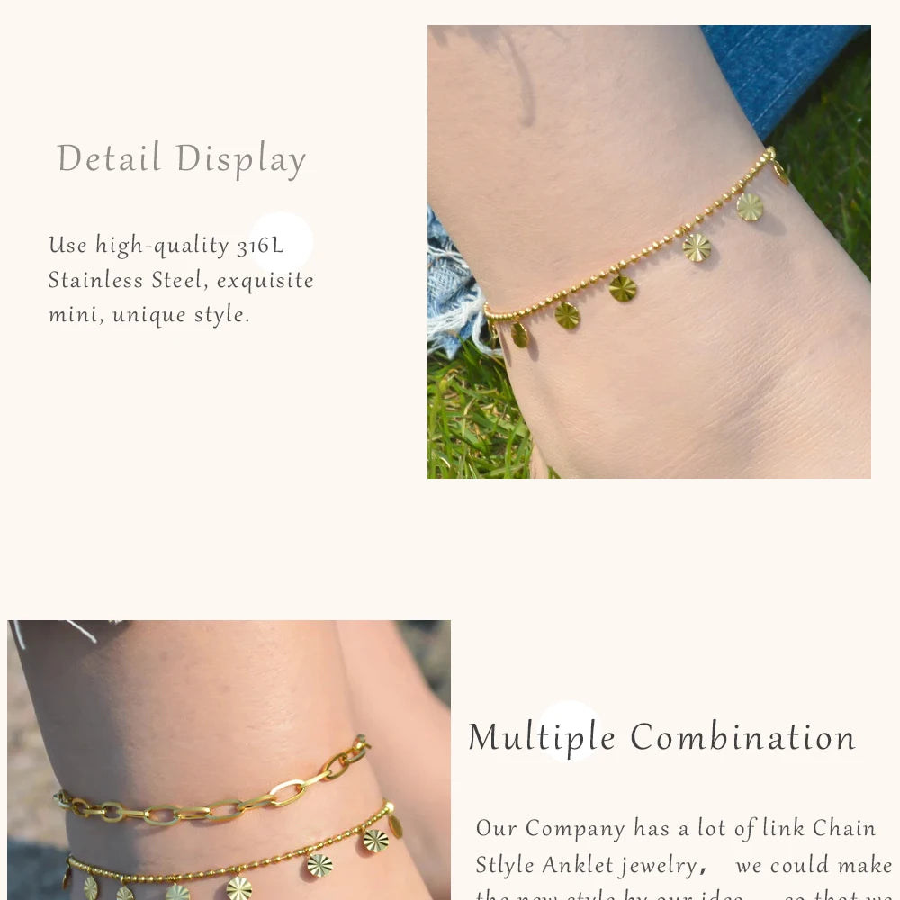 2024 Summer New Gold Color Anklets For Women Stainless Steel Firga Chain Feet Jewelry Layered Link Chain Accessory