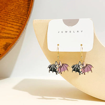 Punk Gothic Half-Face Skull Bat Cat Whale Rabbit Dangle Earrings for Women Girls Fashion Funny Halloween Jewelry Wholesale Gift
