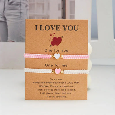 Set of 2 Colorful Heart Beaded Matching Bracelets for Couples Friendships Trendy Couple Bracelets Anniversary Valentines Gifts