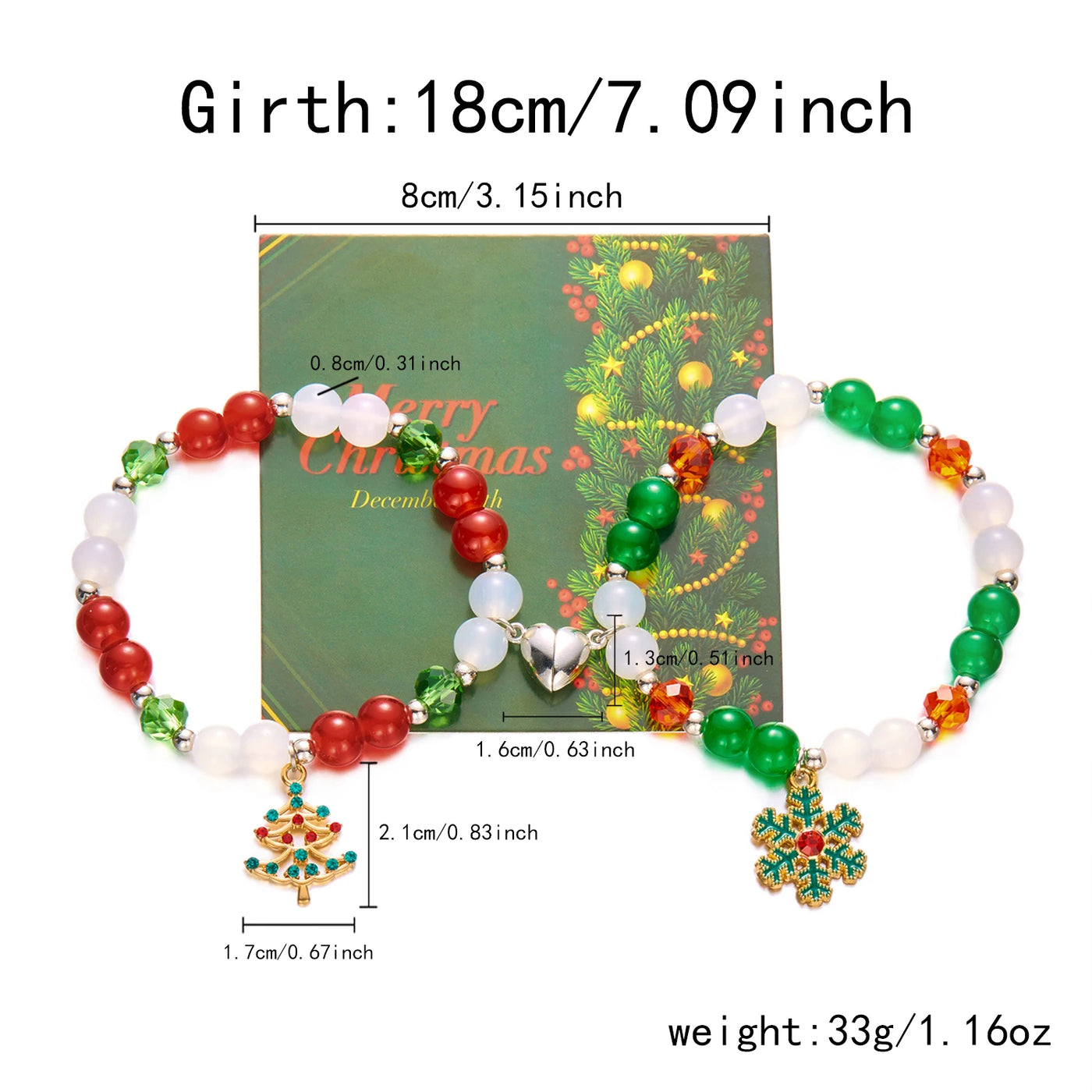 Simple Christmas Couples Bracelets for Women Men Sweet Red Green Crystal Beads Matching Bracelets Romantic Friendship Jewelry
